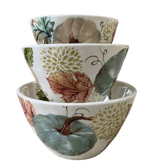 Potter's Studio Ceramic Nesting Bowl Set of 3 Fall Harvest Pumpkins New - Picture 1 of 16